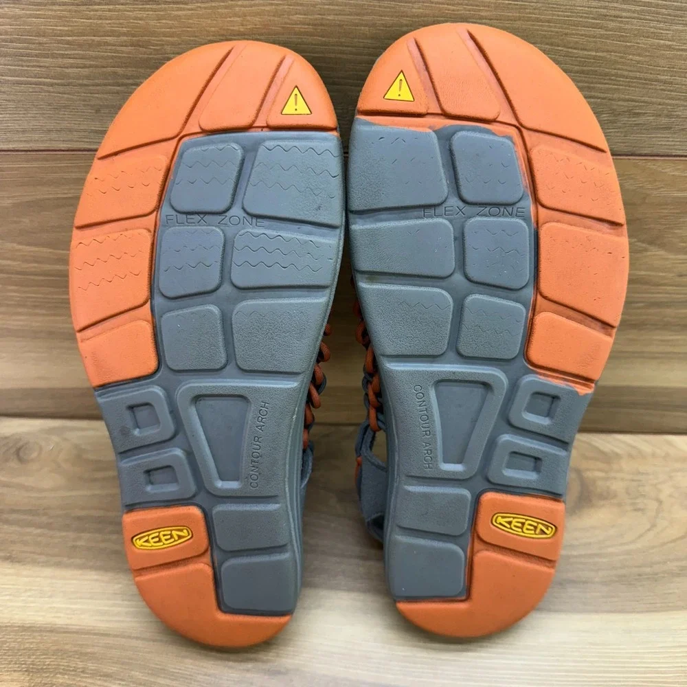 Keen Uneek Rope Slip On Sandals Mens 8.5 Orange Gray Travel Vacation Trail